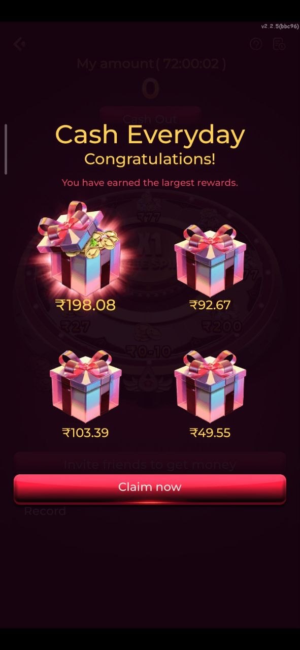 IX7 Game cash rewards screen showing daily reward amounts and claim button